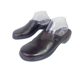 Clarks Womens 8.5W Brown Leather Mule Clogs Comfort Slip On Closed Toe Shoes